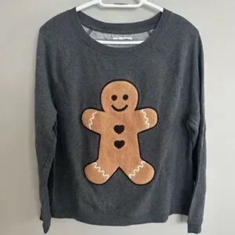 Bethany Mota Dark Gray Sweatshirt with Brown Gingerbread Applique